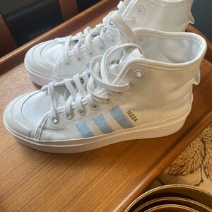 adidas Nizza White and Light Blue High-Top Sneakers